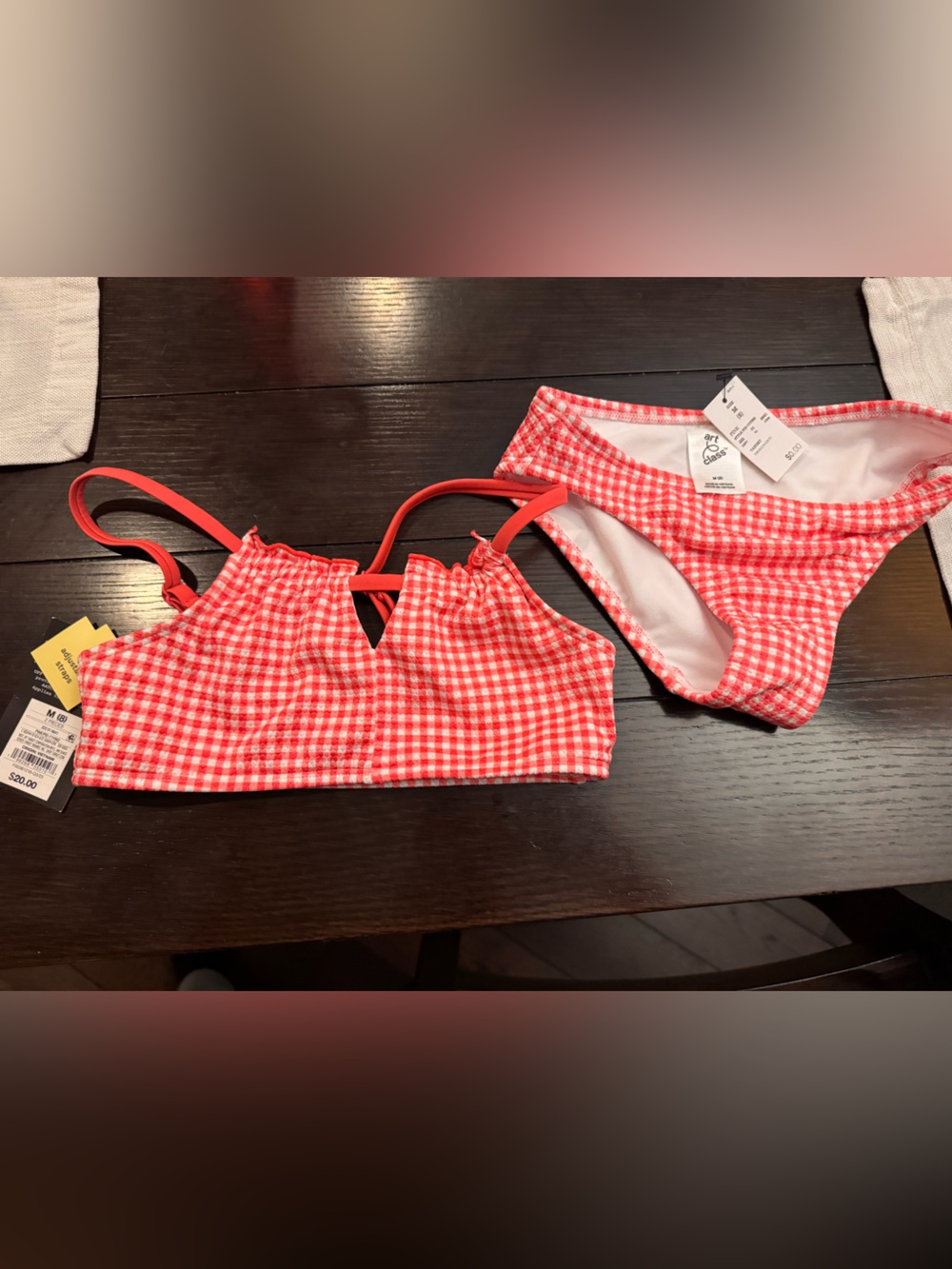 Red Gingham Bikini Set - Two Piece Swimwear size m 8